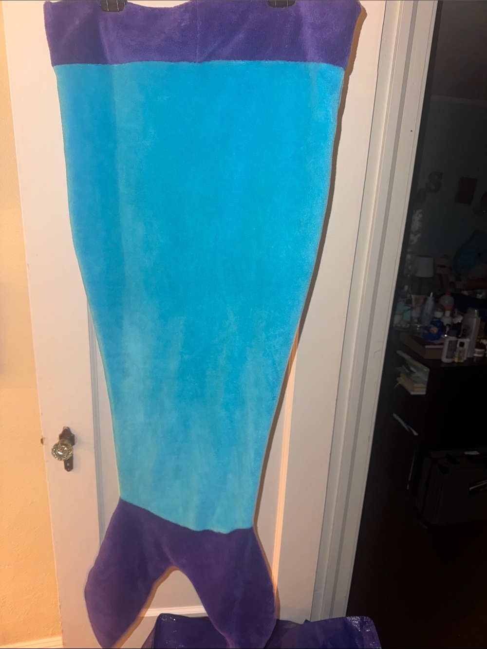Kids Plush Mermaid Tail Blanket in Turquoise and Purple - Cozy Lounge Wrap